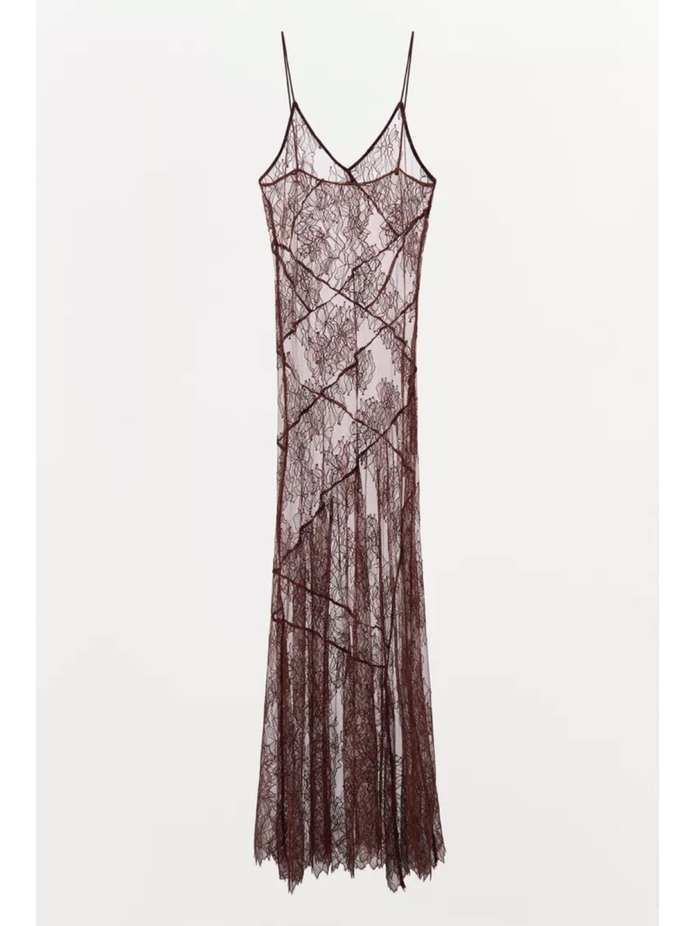 Zara Floral asymmetric all lace Camisole Dress in Dark Brown - Picture 2 of 7